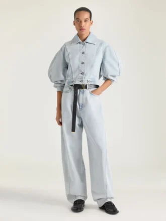 Back-to-Front-Cocoon-Jacke aus hellblauem Denim