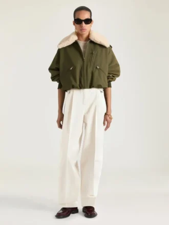 Bomberjacke aus Baumwolle und Wolle mit Lammfellkragen