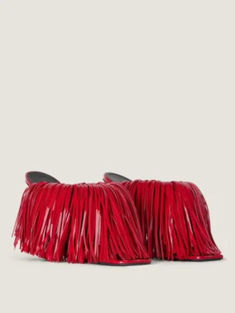 Boudoir-Mules mit Absatz aus Lackleder mit Fransen
