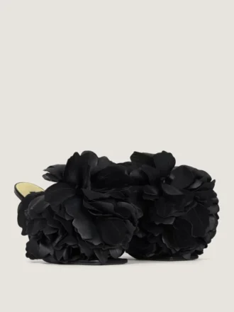 Boudoir-Mules mit Absatz aus Leder mit Rosenblättern