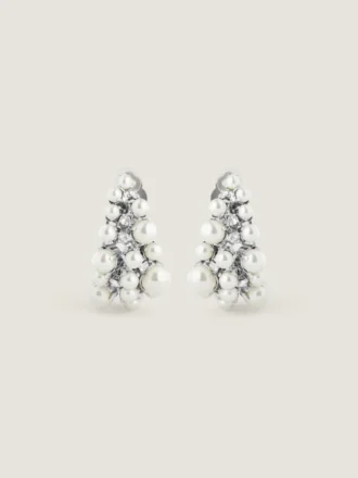 Crystal Pearl Clip-Ohrringe aus Metall, Kristallen und Perlen