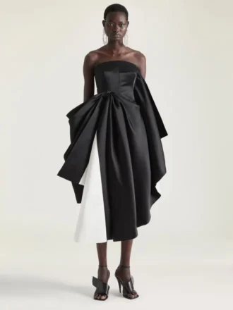 Drapiertes Bustier-Abendkleid aus Satin mit Schleifendetail