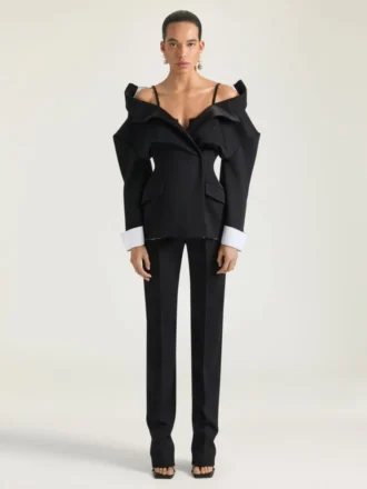 Einreihige Jacke mit Schlitz aus Wolle „Grain de Poudre“