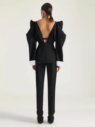 Einreihige Jacke mit Schlitz aus Wolle „Grain de Poudre“