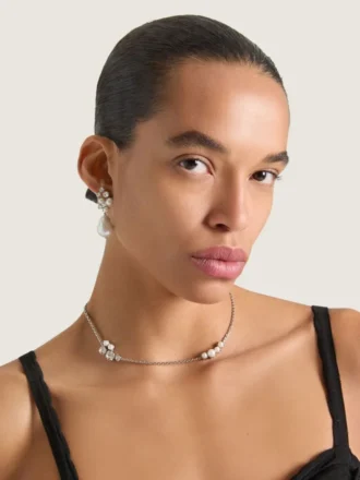 kurze Kristallperlen-Halskette aus Metall, Kristallen und Perlen