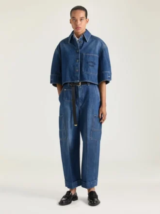 Kurzes Kokon-Shirt aus mittelblauem Denim