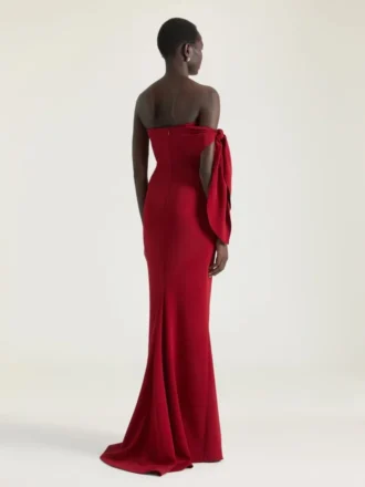 Langes Abend-Bustierkleid aus Crêpe mit Schleife und Pailletten