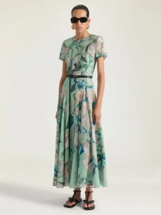 Langes Kleid aus Viskose mit Rosenprint