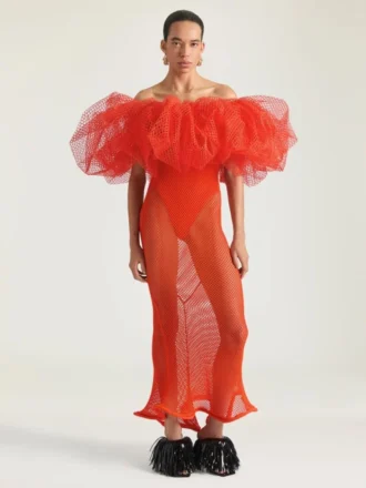 Langes Rüschenkleid aus Mesh