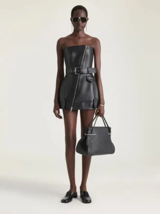 Mini-Bustier-Biker-Kleid aus Leder