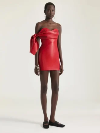 Mini-Bustierkleid aus Nappaleder mit Schleife