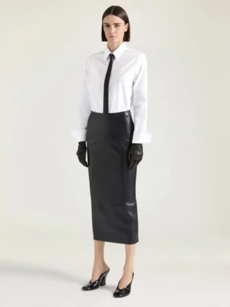 Midi-Rock mit Kickback-Detail aus Nappaleder