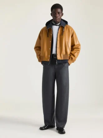 Raglan-Blouson aus Leder mit Couture-Naht