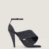 Sandalen mit quadratischem Absatz aus Satin mit Strass