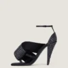 Sandalen mit quadratischem Absatz aus Satin mit Strass