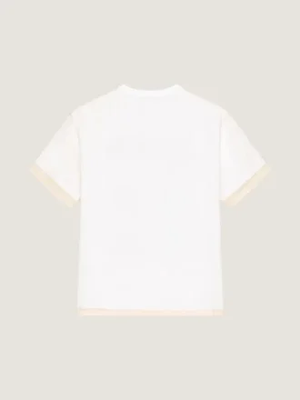 T-Shirt aus Baumwolle und Organza mit surrealistischem Print