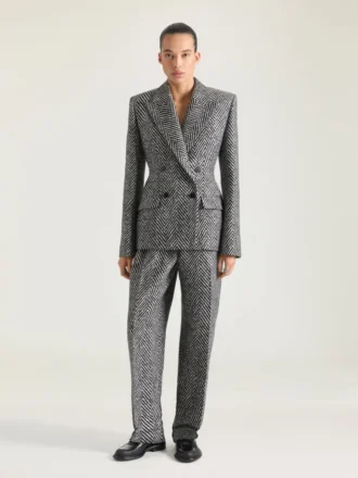 Zweireihige Jacke aus gemischter Wolle mit Fischgrätenmuster